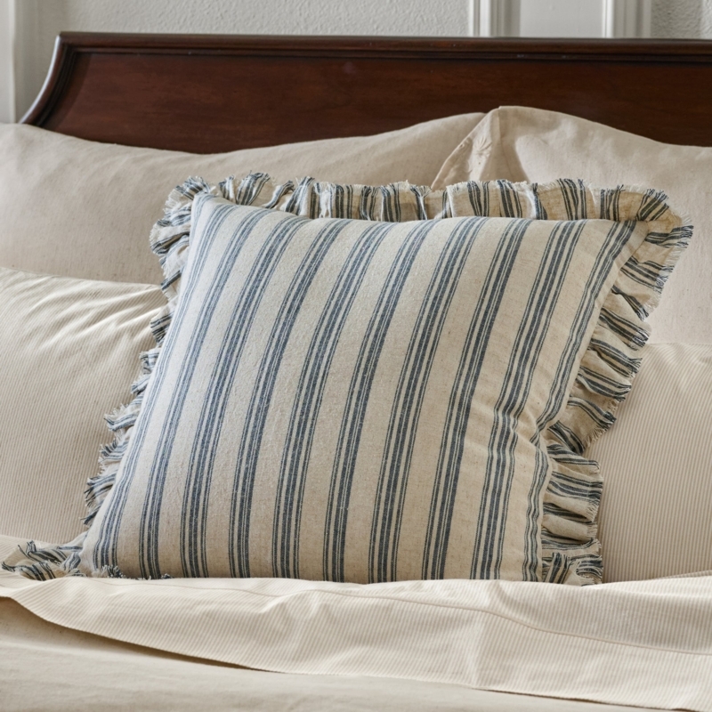 Throw Pillow Multi Width Stripes Coarse Weave Ivory And Brown Organic