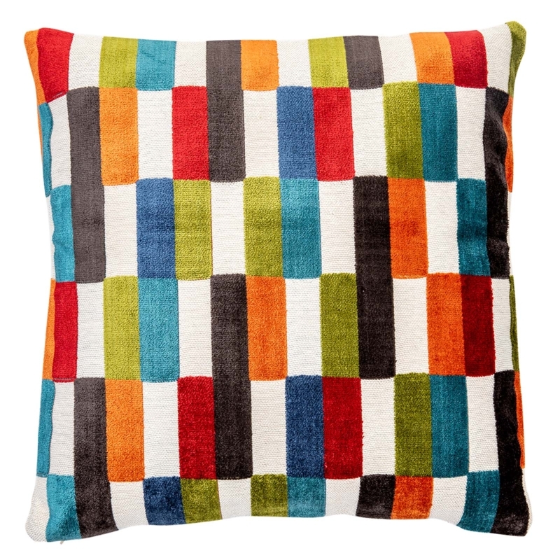Throw Pillow Multicolor Intricate Pattern Navy Piped Trim Floral