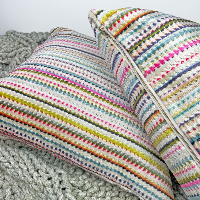 Throw Pillow Multicolored Striped Velvet Texture Colorful Accent