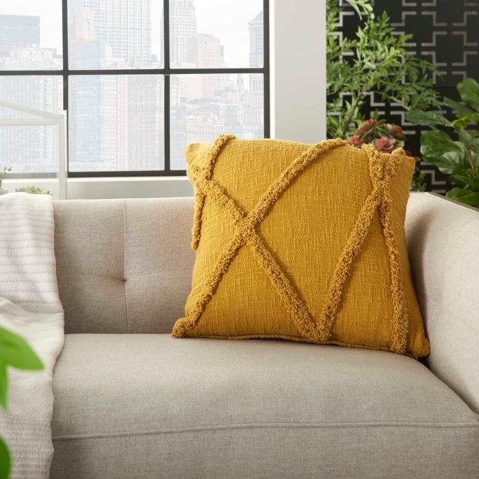 Throw Pillow, Mustard Yellow Diamond Lattice Tufting, Textured Pattern