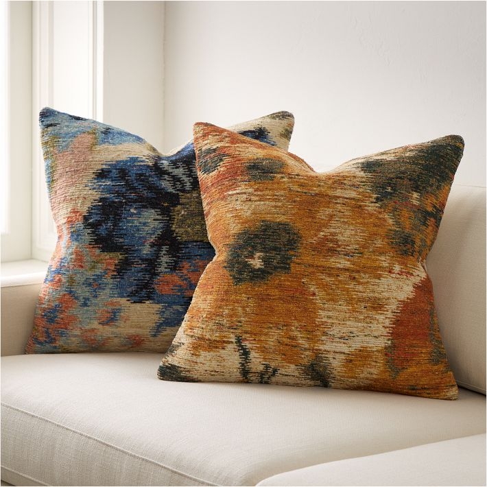 Throw Pillow Mustard Yellow Floral Ikat Piped Edge