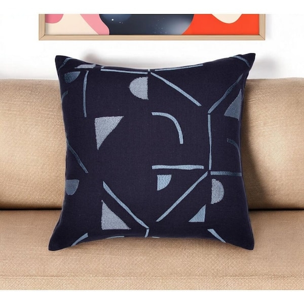 Throw Pillow: Navy and White Geometric Fretwork Pattern, Modern Graphic.