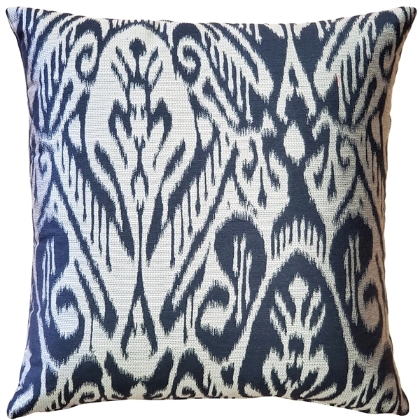 Throw Pillow Navy Azure Ikat Piped Edge Coastal