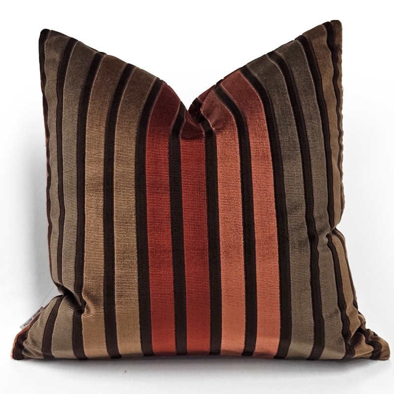 Throw Pillow, Navy Blue and Cream Striped Pattern, Velvet-Like Plush Pile