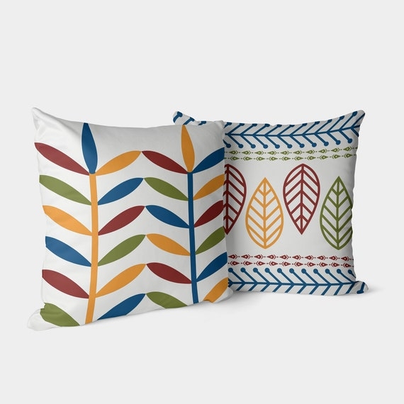 Throw Pillow Navy Blue Ground Nordic Floral Folk Art Pattern