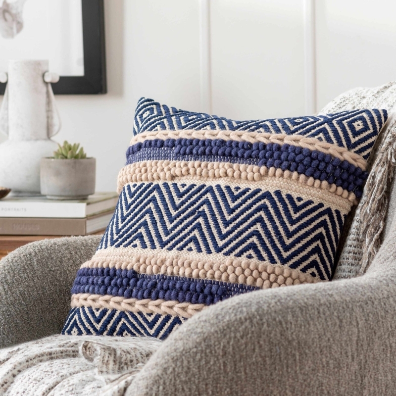 Throw Pillow Navy Diamond Corner Tassels Bohemian Cushion