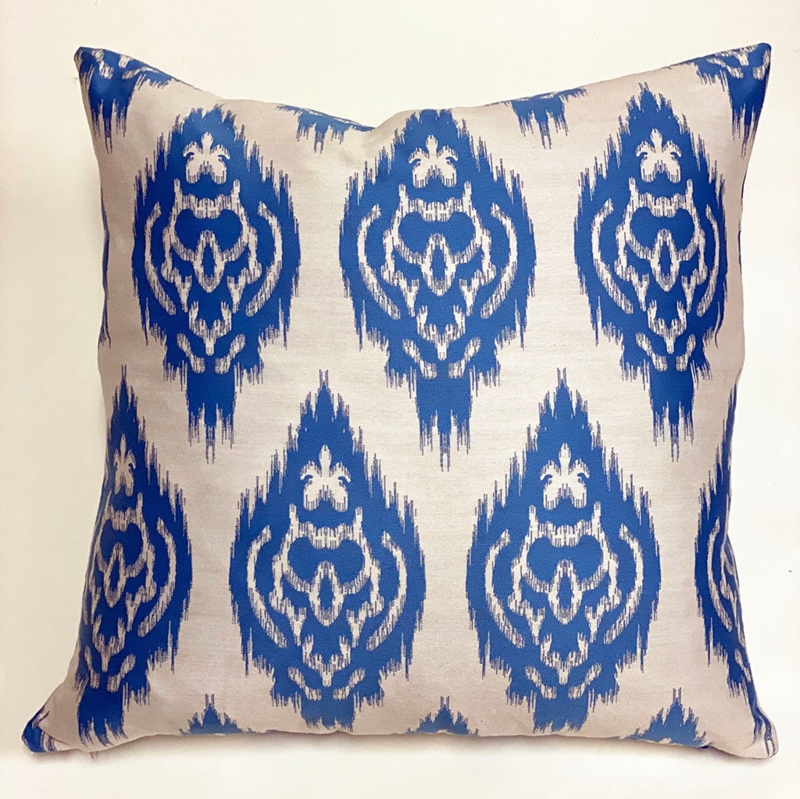 Throw Pillow Navy White Ikat Diamond Flanged Edge Coastal