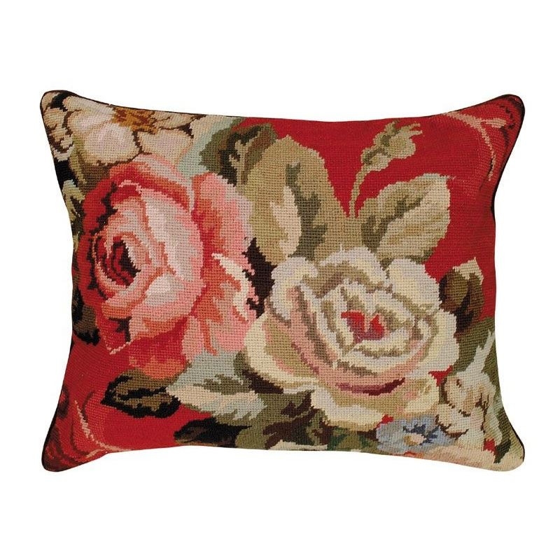 Throw Pillow Needlepoint Design Rectangular Traditional Cottage Floral