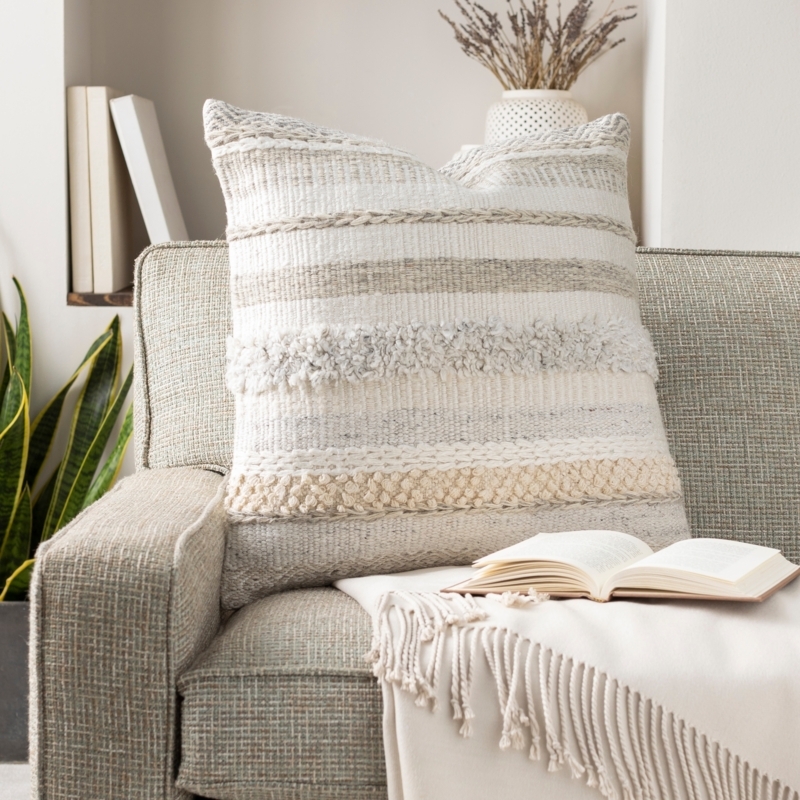 Throw Pillow Nordic Stripe Black and Off-White Wool-Like