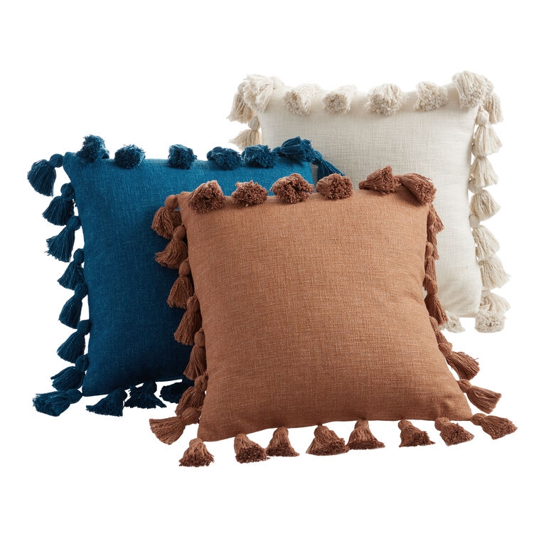 Throw Pillow Ochre Tassel Textured Mustard Yellow Piped Edges