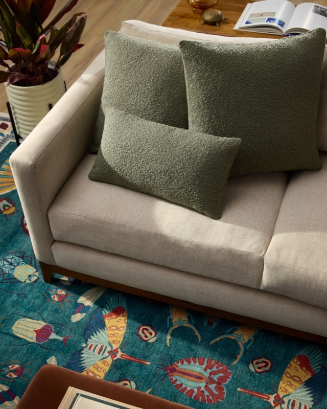 Throw Pillow: Olive Green Boucle, Nubby Texture for Modern Organic Decor