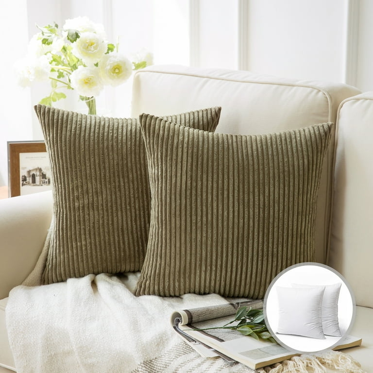 Throw Pillow: Olive Green Ribbed Texture Contemporary Accent Cushion