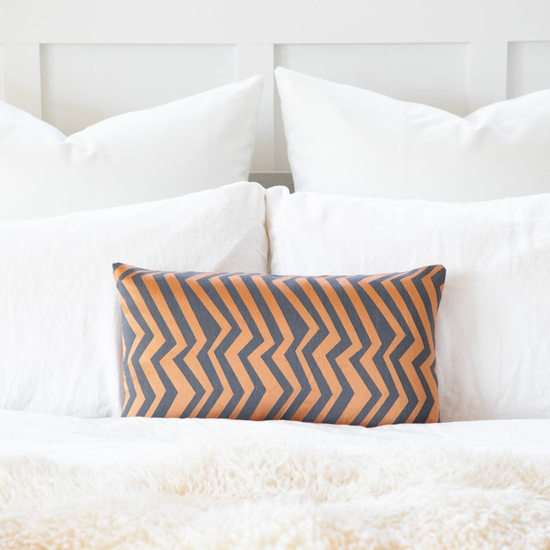 Throw Pillow Orange Charcoal Zigzag High Contrast Modern