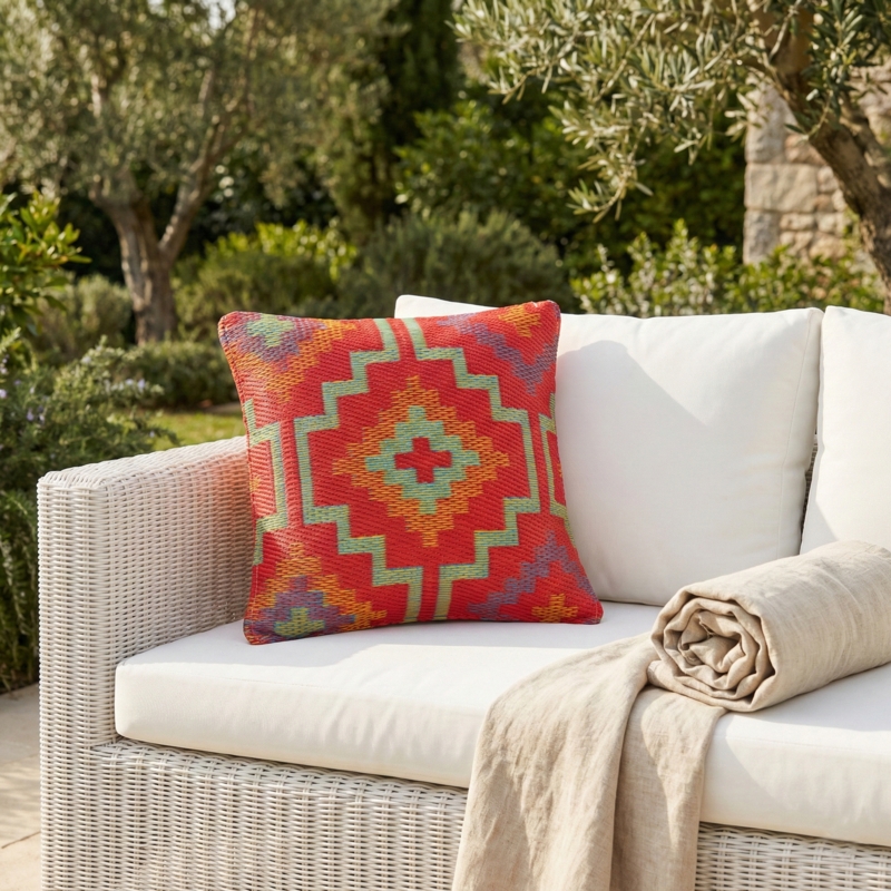 Throw Pillow Orange Violet Geometric Recycled Plastic Bohemian Deco