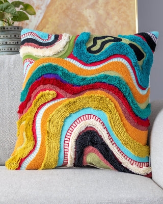 Throw Pillow Organic Cotton Abstract Pattern Tassels