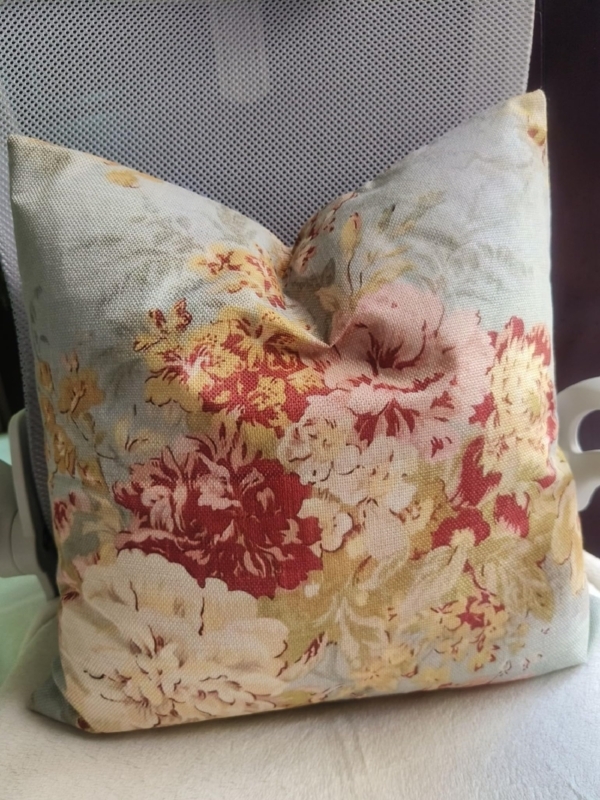 Throw Pillow Ornate Blue Floral Print Linen Farmhouse Decor