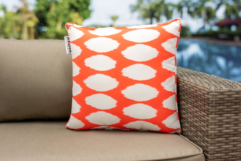 Throw Pillow Outdoor Fabric Terracotta Piped Edges Woven Texture