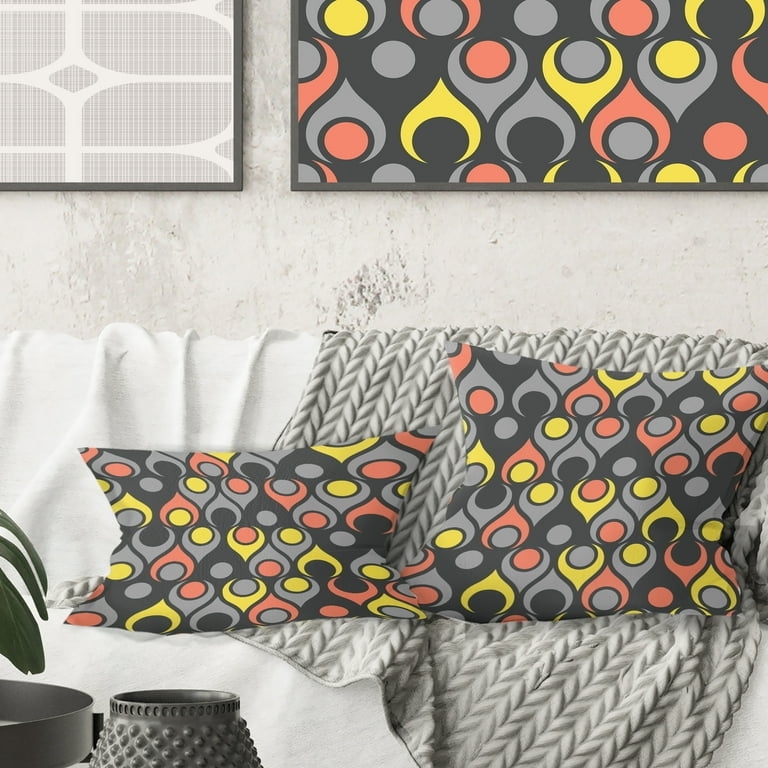 Throw Pillow: Overlapping Circle Pattern, Blue and Gray Mid-Century Modern