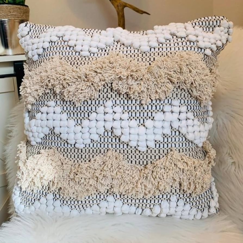 Throw Pillow Oversized Corner Tassels High Relief Tufting Bohemian