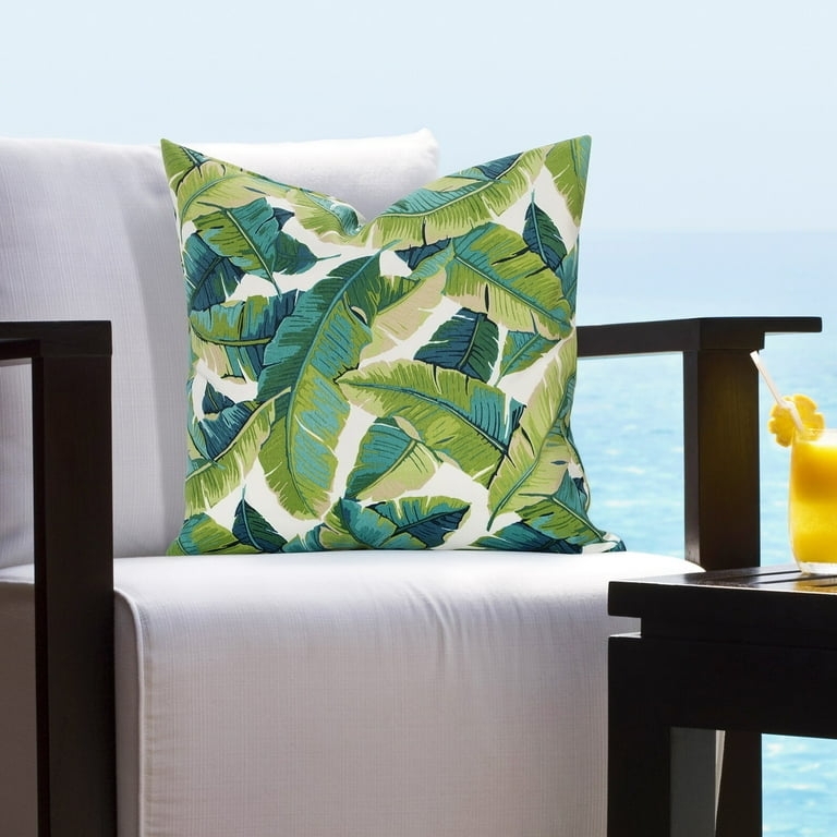 Throw Pillow Oversized Leaves Vibrant Green Tones Coastal Outdoor