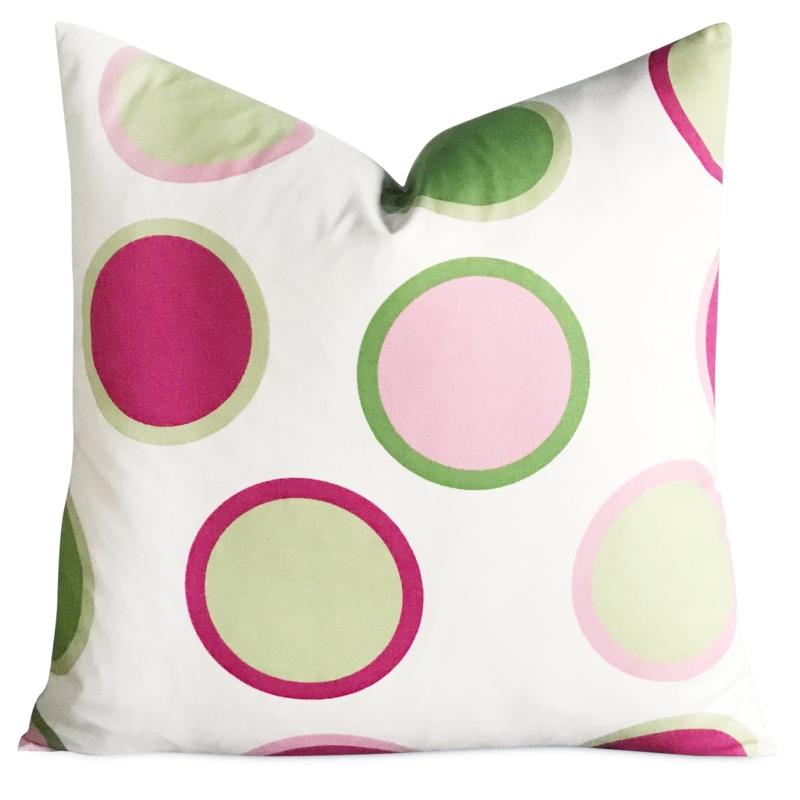 Throw Pillow Oversized Polka Dots Vibrant Pink Lime Green Preppy