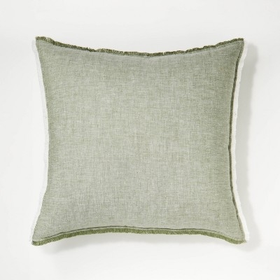 Throw Pillow: Oversized Sage Green Linen-Like Fabric with Frayed Edges