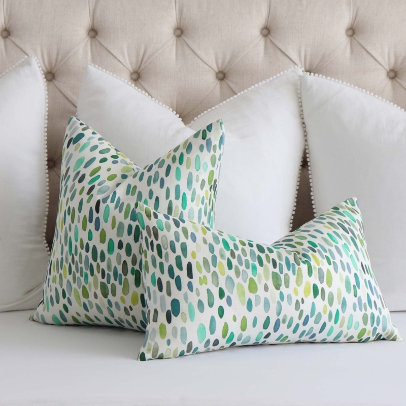 Throw Pillow Painterly Polka Dots Chartreuse Green Linen Texture
