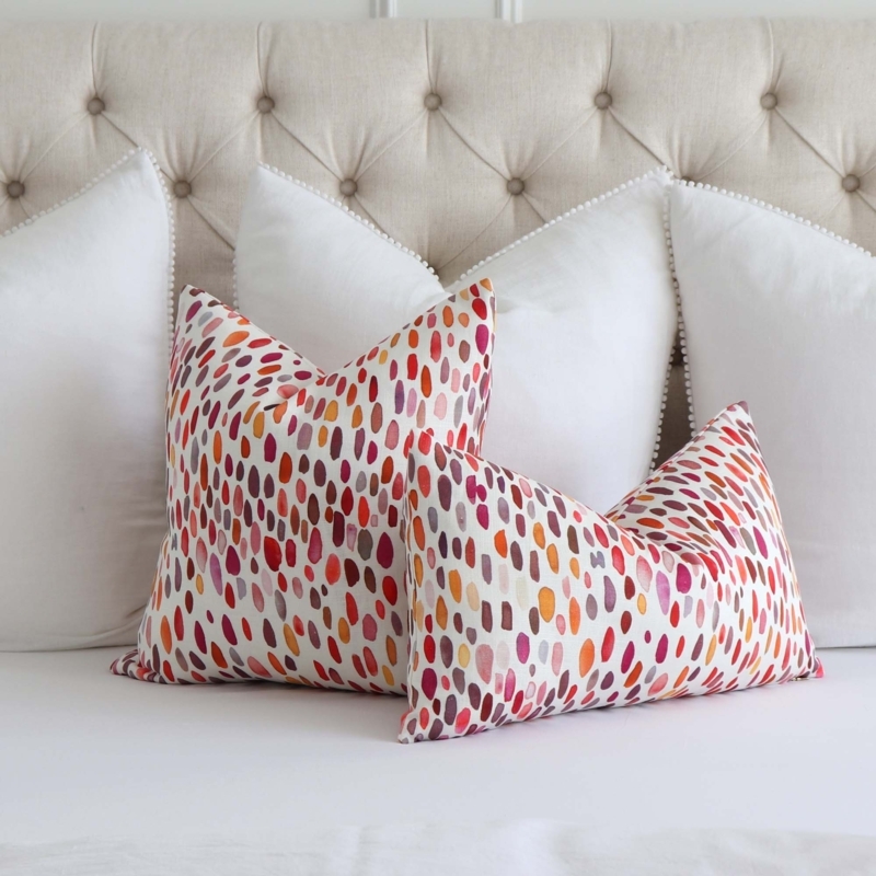 Throw Pillow Painterly Wild Berry Polka Dots Linen Texture