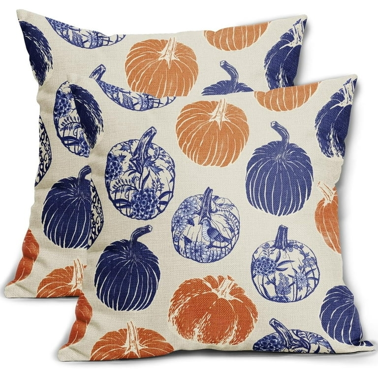 Throw Pillow Pair: Chinoiserie Pumpkin Pattern, Grandmillennial Style.
