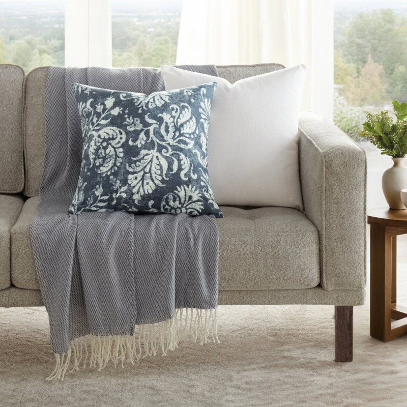 Throw Pillow Pair: Distressed Floral Pattern on Navy Blue Base