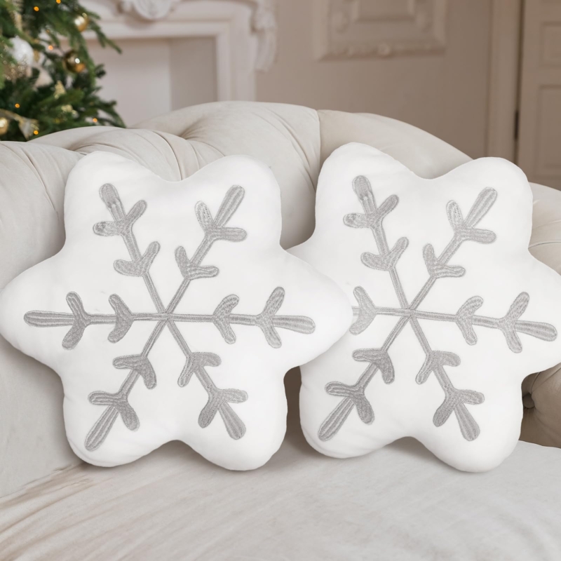 Throw Pillow Pair Snowflake Shaped Sherpa Like Fabric