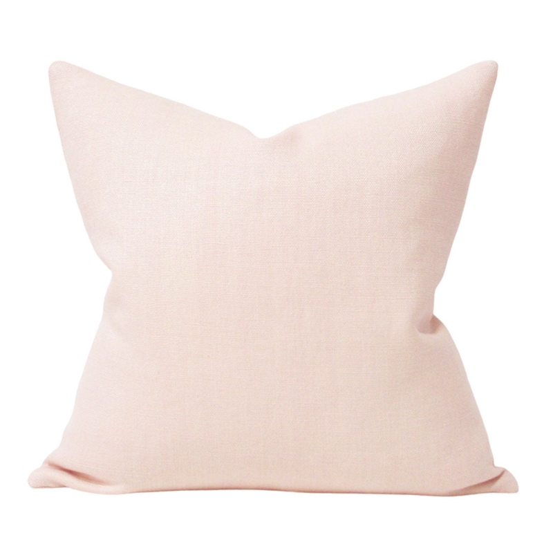 Throw Pillow, Pale Pink Linen Like Fabric, Piped Edges, Minimalist Style