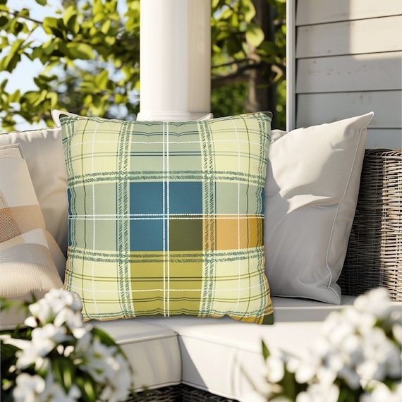 Throw Pillow Pastel Plaid Pillow Set with Multi Color Woven Texture