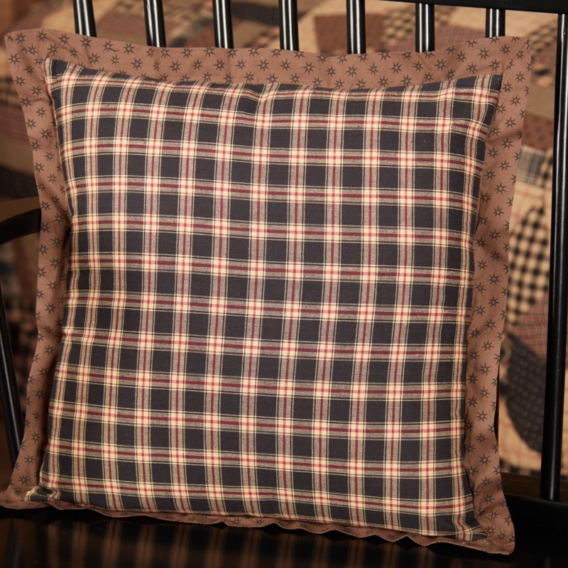 Throw Pillow, Patchwork Star & Multi-Plaid Design, Primitive Rustic
