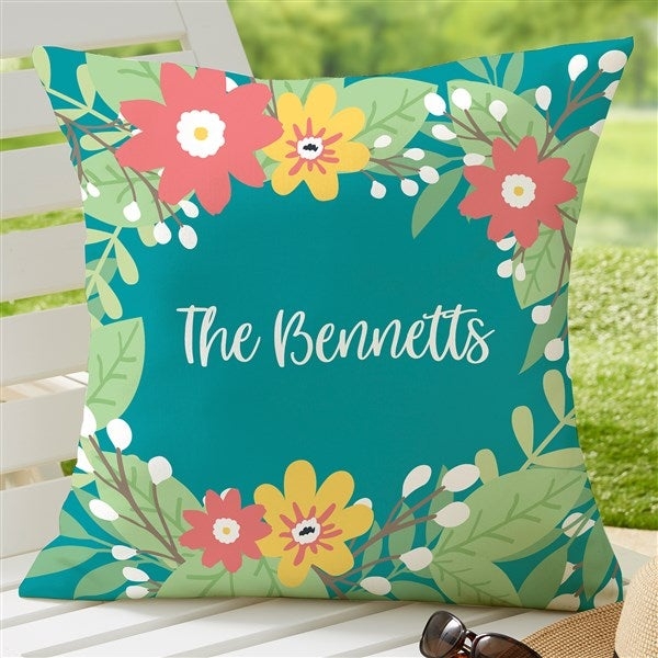 Throw Pillow: Personalized Text & Summer Floral Graphics, Outdoor Cushion