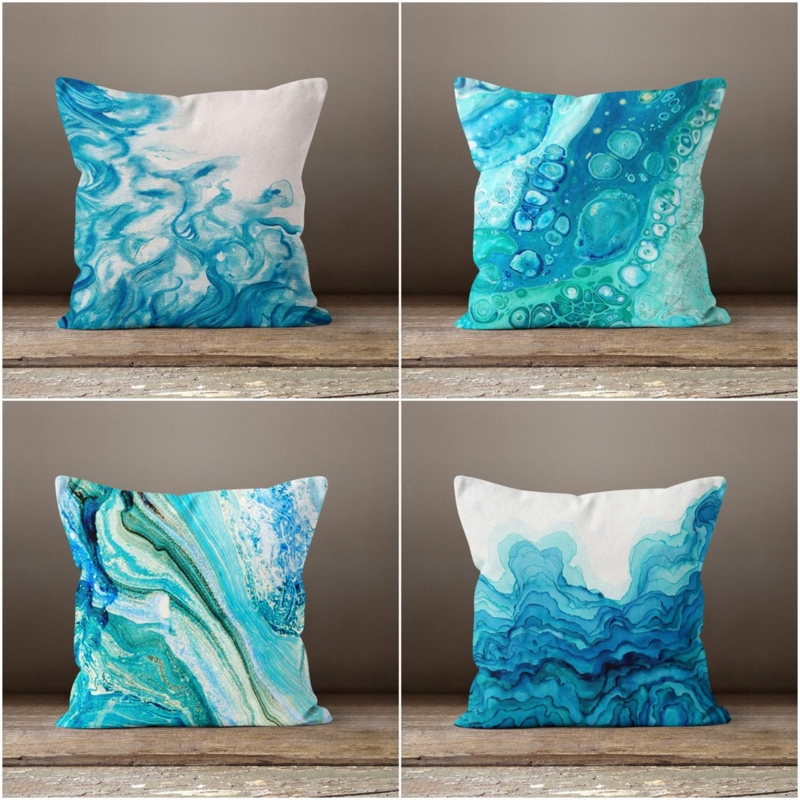 Throw Pillow Photorealistic Water Print Turquoise Rippled Texture