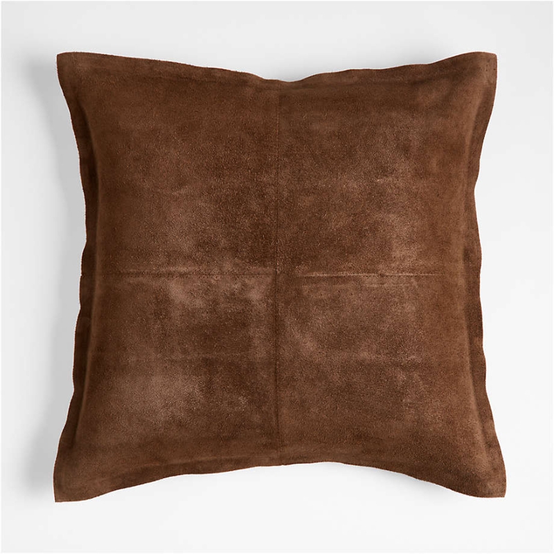 Throw Pillow: Pieced Suede Styling, Four Panel Design in Earthy Brown.