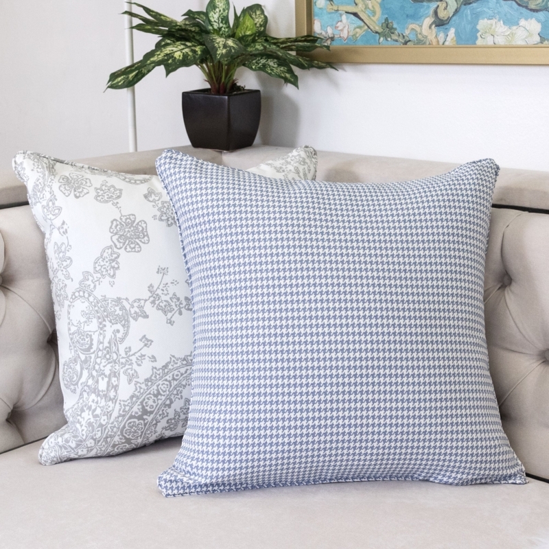 Throw Pillow Piping Edge Tailored Blue And White Cushion