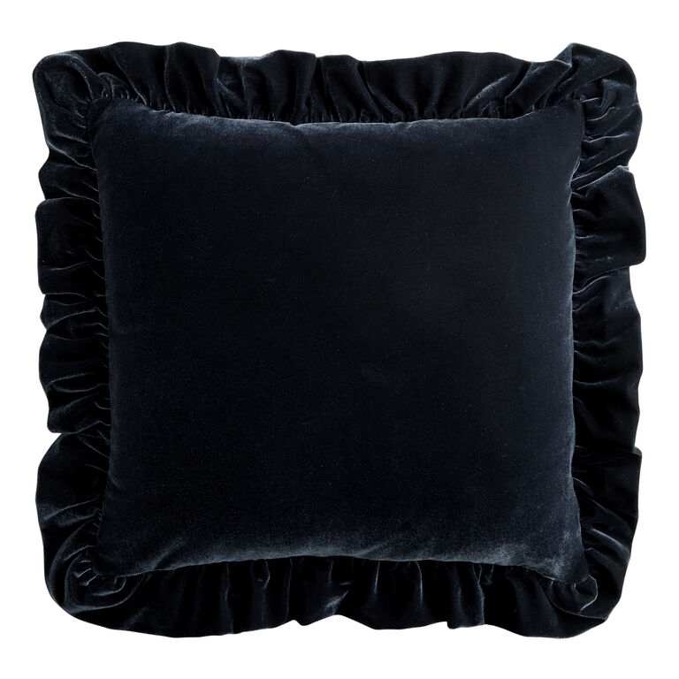 Throw Pillow Pleated Trim Navy Blue Velvet Like Silky Ruffled Glam