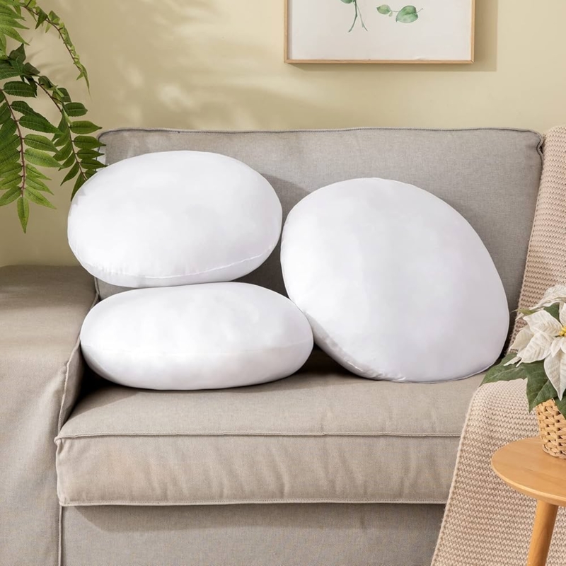 Throw Pillow Plush Texture Round Silhouette Button Tufted Cream Decor