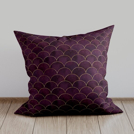 Throw Pillow Purple Marbled Effect Tonal Geometric Design Matte Finish