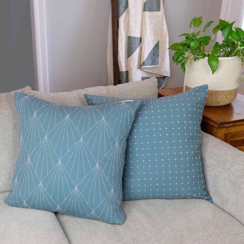 Throw Pillow Quilted Geometric Pattern Teal Blue
