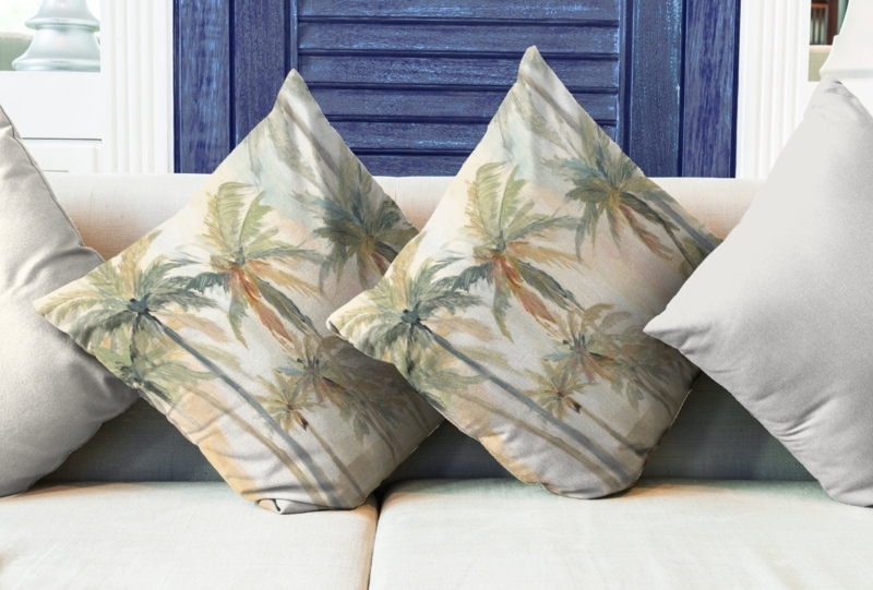 Throw Pillow Quilted Geometric Stitching Palm Tree Illustration