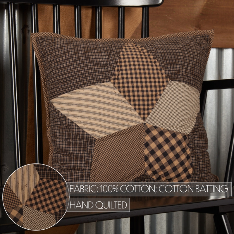 Throw Pillow, Quilted Star Patchwork & Scalloped Edge, Primitive Style