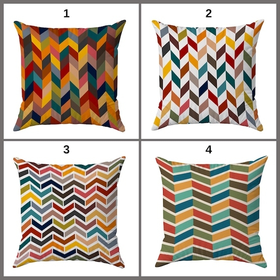 Throw Pillow Rainbow Chevron Plush Texture Velvet Like Eclectic