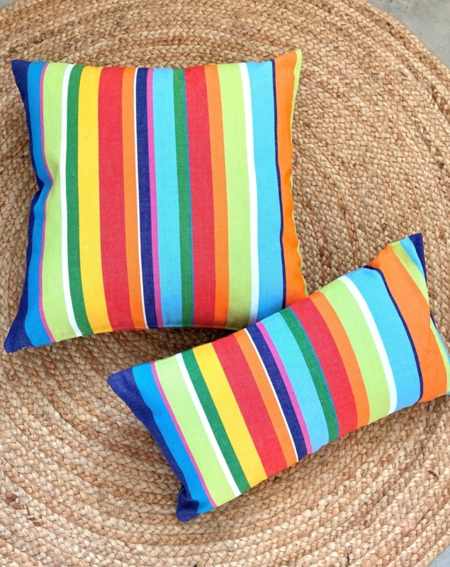 Throw Pillow Rainbow Striped Woven Cotton Canvas Bohemian Set