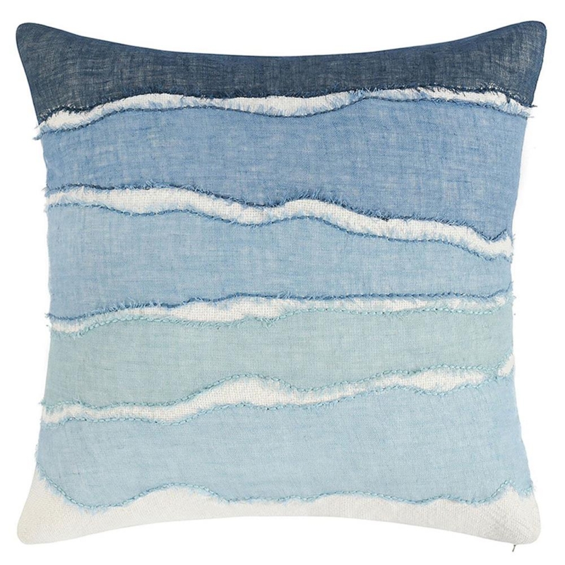 Throw Pillow Raised Embroidery Indigo Palette Geometric