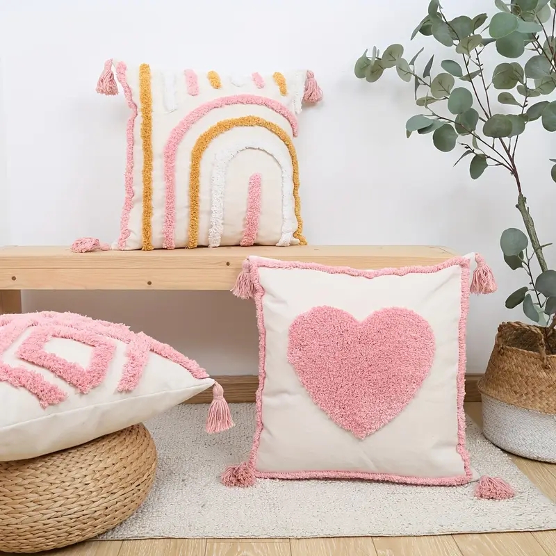 Throw Pillow: Raised Tufting & Love Lettering with Tactile Embroidery