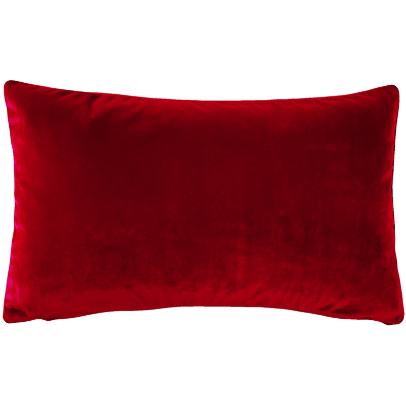 Throw Pillow Rectangular Shape Red Velvet with Pleated Flange Trim Glam