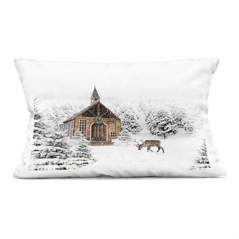 Throw Pillow Rectangular Winter Chapel Illustration